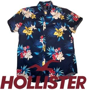 Hollister- Men’s Navy Blue Tropical Button Down Shirt- Sz L- NWOT 🌺